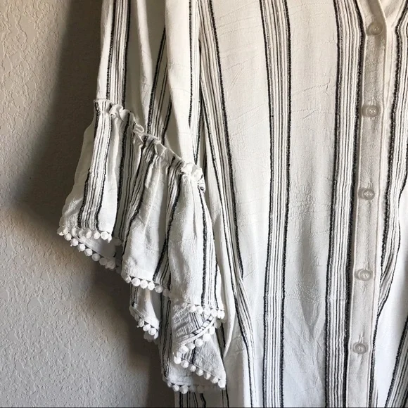 Anthro Maven West Striped Gauzy Wide Flare Sleeve Blouse - Picture 4 of 10